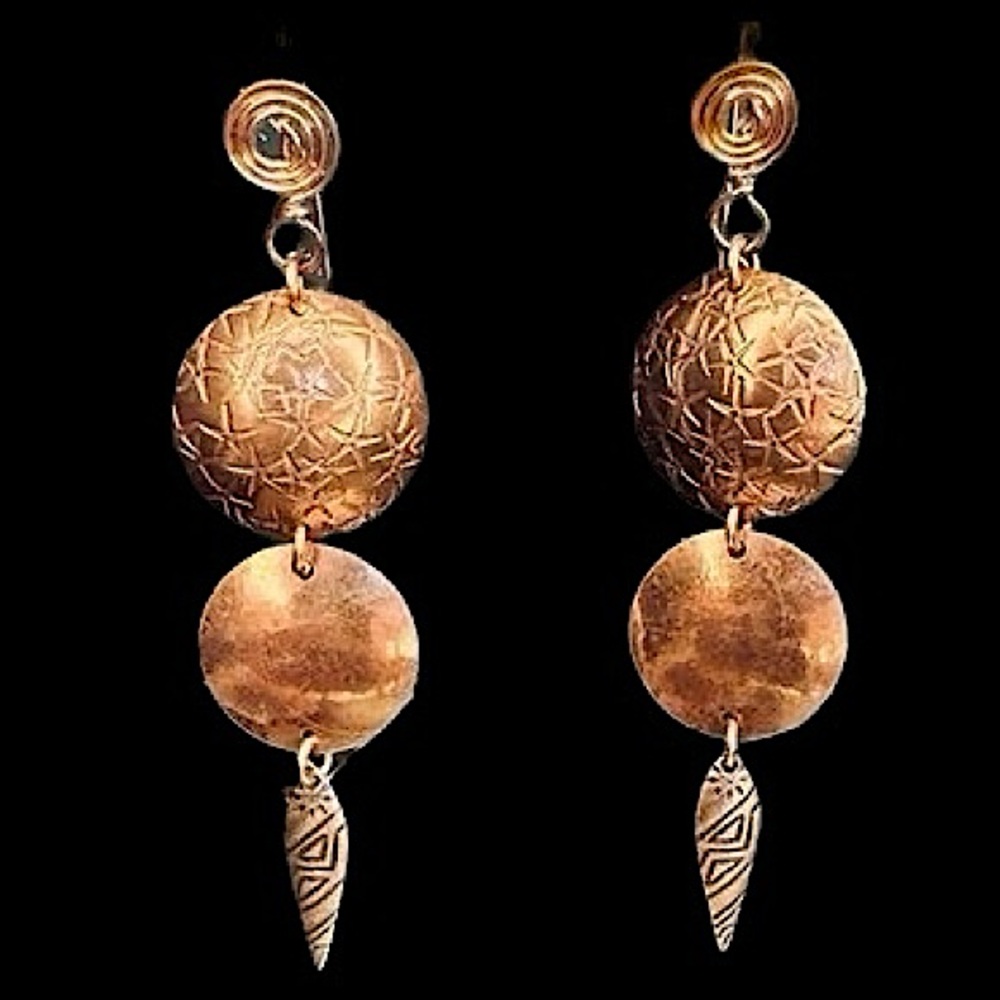 Vintage Native American Boho Chic Artisan Hand Made Hammered Copper Earrings